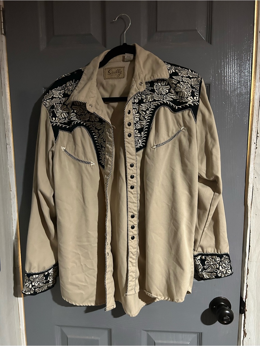 Scully Men’s Cream Western Embroidered Snap-Front Jacket